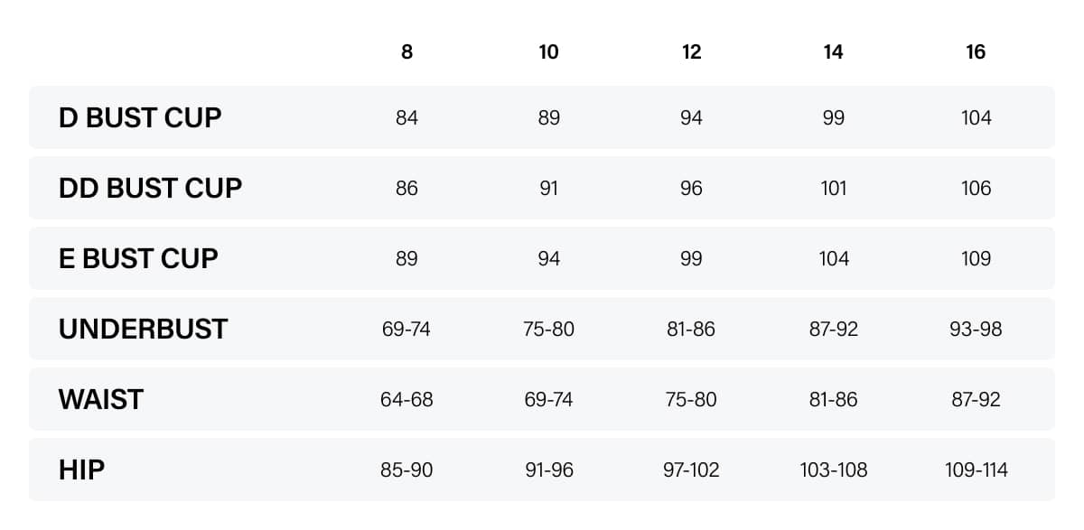 Bouncedown size chart